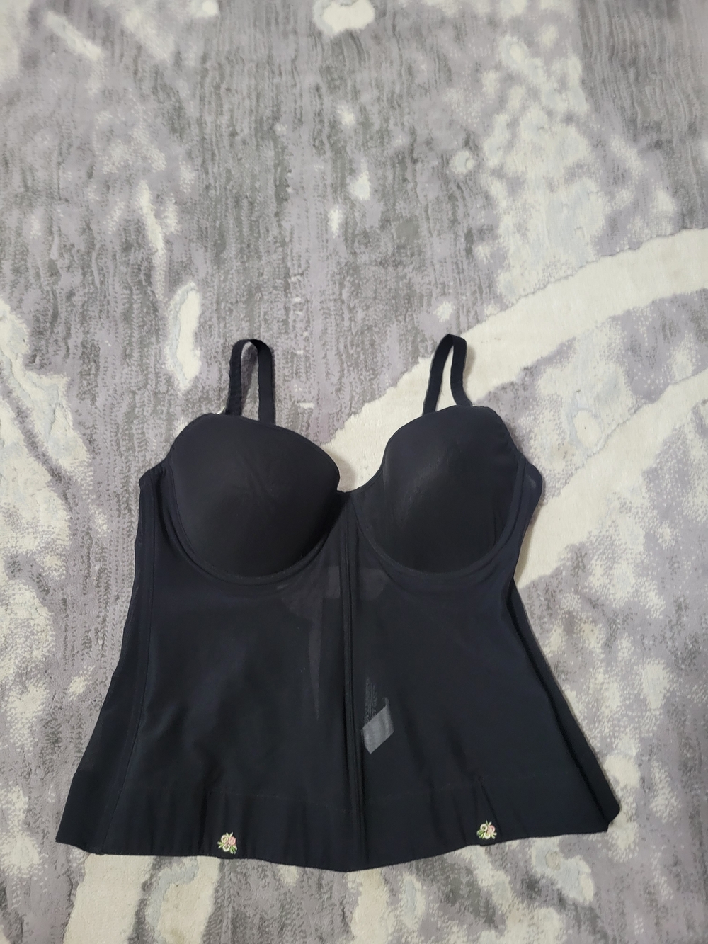 Nancy Ganz Bodyslimer Black Longline Shaper Bustier with Floral Accents
